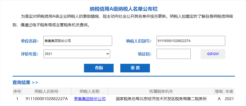 以诚信铸品牌，美巢集团股份公司连续15年获评纳税信用A级企业