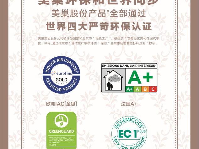 美巢集团股份产品全部通过世界四大严苛环保认证